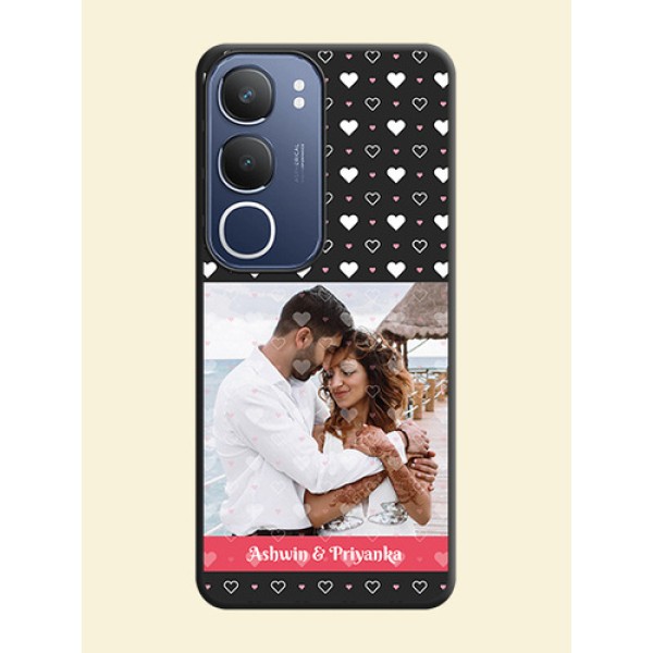 White Color Love Symbols with Text Design on Photo On Space Black Custom Soft Matte Mobile Back Cover - iQOO Z10 Lite
