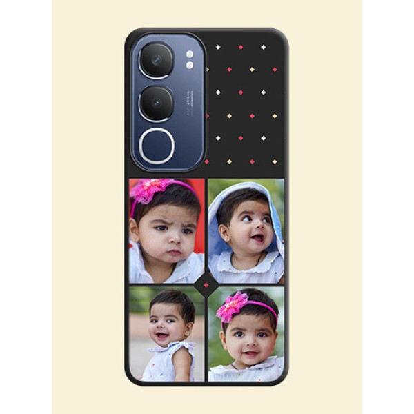 Multicolor Dotted Pattern with 4 Image Holder On Space Black Custom Soft Matte Mobile Back Cover - iQOO Z10 Lite Multicolor Dotted Pattern with 4 Image Holder On Space Black Custom Soft Matte Mobile Back Cover - iQOO Z10 Lite