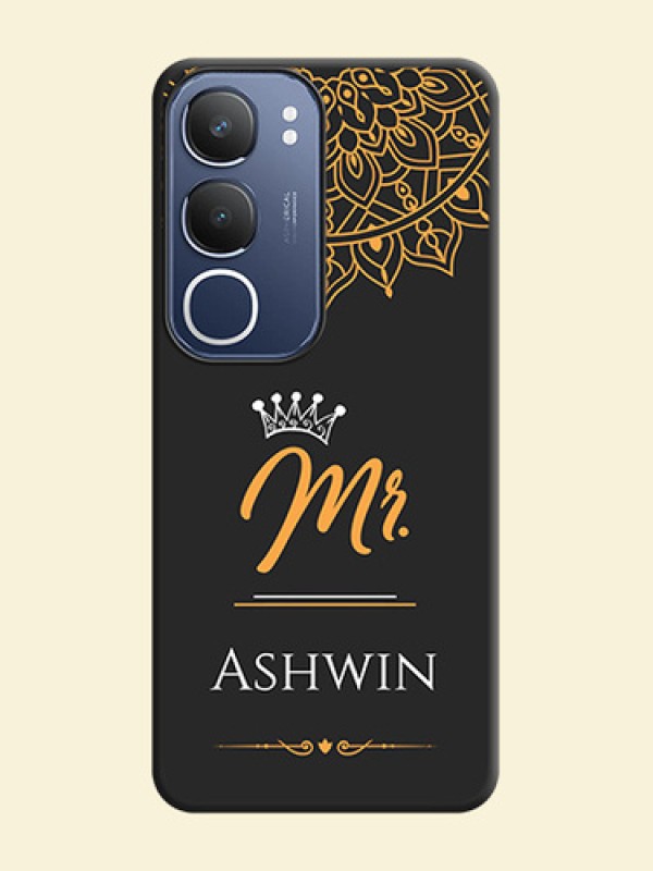 Mr Name with Floral Design On Space Black Custom Soft Matte Mobile Back Cover - iQOO Z10 Lite