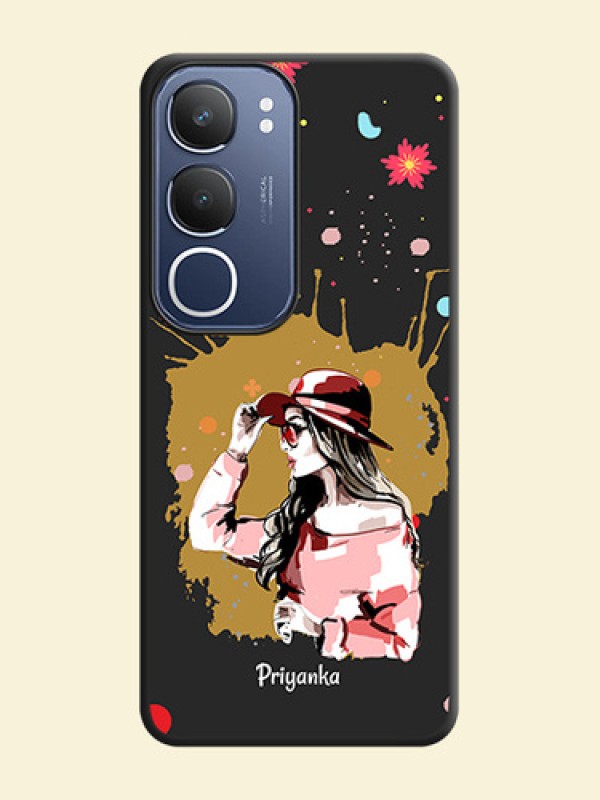 Mordern Lady With Color Splash Background With Custom Text On Space Black Custom Soft Matte Mobile Back Cover - iQOO Z10 Lite