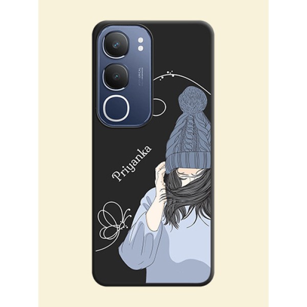 Girl With Blue Winter Outfiit Custom Text Design On Space Black Custom Soft Matte Mobile Back Cover - iQOO Z10 Lite Girl With Blue Winter Outfiit Custom Text Design On Space Black Custom Soft Matte Mobile Back Cover - iQOO Z10 Lite