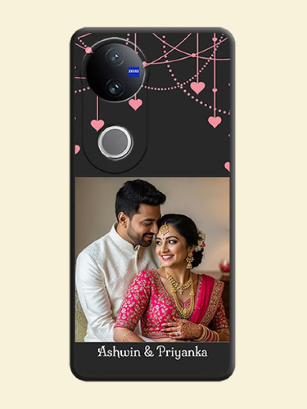 Pink Love Hangings with Text On Space Black Custom Soft Matte Mobile Back Cover - iQOO Z10R