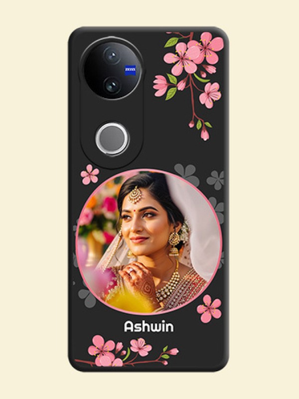 Round Image with Pink Color Floral Design on Photo On Space Black Custom Soft Matte Mobile Back Cover - iQOO Z10R