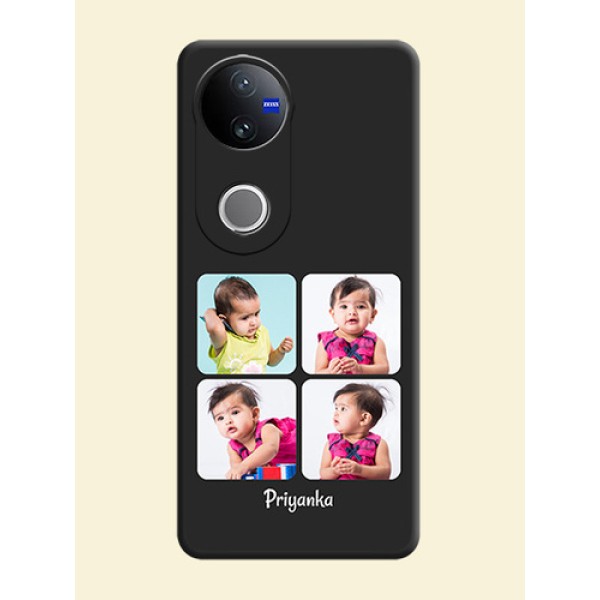 Floral Art with 6 Image Holder on Photo On Space Black Custom Soft Matte Mobile Back Cover - iQOO Z10R Floral Art with 6 Image Holder on Photo On Space Black Custom Soft Matte Mobile Back Cover - iQOO Z10R