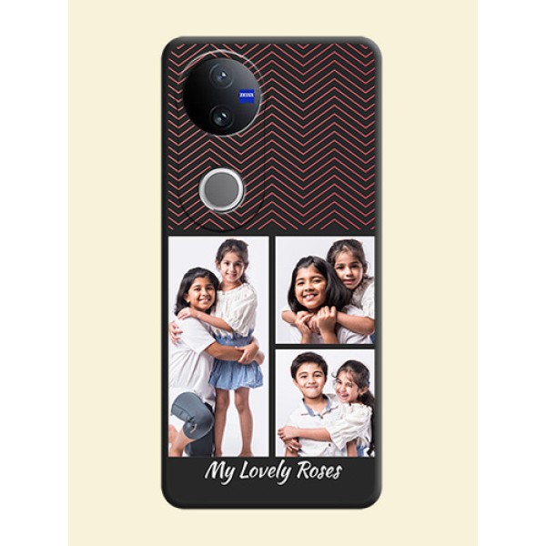 Wave Pattern with 3 Image Holder On Space Black Custom Soft Matte Mobile Back Cover - iQOO Z10R Wave Pattern with 3 Image Holder On Space Black Custom Soft Matte Mobile Back Cover - iQOO Z10R