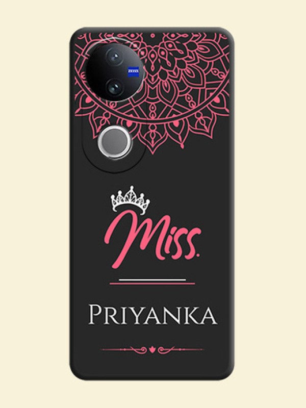 Mrs Name with Floral Design On Space Black Custom Soft Matte Mobile Back Cover - iQOO Z10R