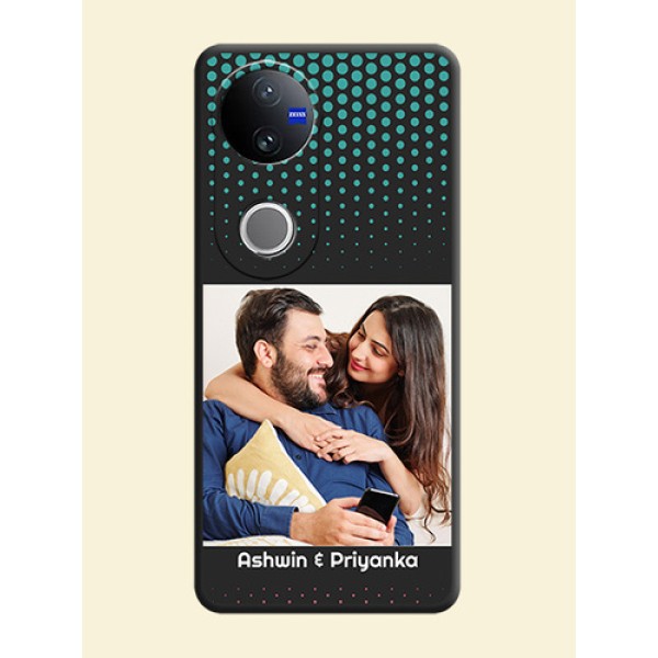 Faded Dots with Grunge Photo Frame and Text On Space Black Custom Soft Matte Mobile Back Cover - iQOO Z10R Faded Dots with Grunge Photo Frame and Text On Space Black Custom Soft Matte Mobile Back Cover - iQOO Z10R