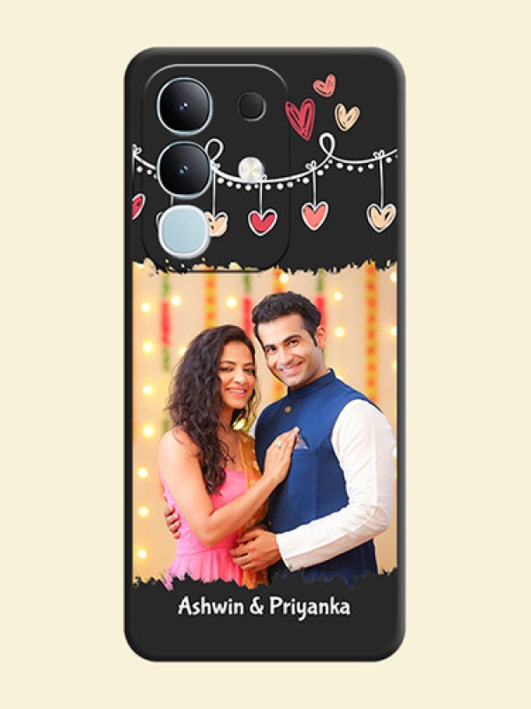 Pink Love Hangings with Name On Space Black Custom Soft Matte Mobile Back Cover - iQOO Z10x 5G