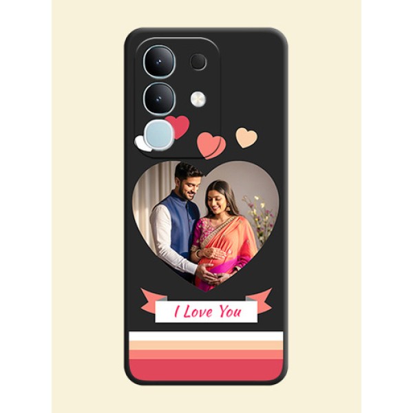 Love Shaped Photo with Colorful Stripes On Space Black Custom Soft Matte Mobile Back Cover - iQOO Z10x 5G Love Shaped Photo with Colorful Stripes On Space Black Custom Soft Matte Mobile Back Cover - iQOO Z10x 5G