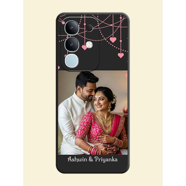 Pink Love Hangings with Text On Space Black Custom Soft Matte Mobile Back Cover - iQOO Z10x 5G Pink Love Hangings with Text On Space Black Custom Soft Matte Mobile Back Cover - iQOO Z10x 5G