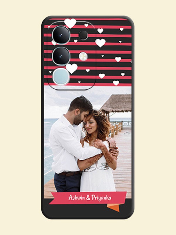 White Color Love Symbols with Pink Lines Pattern On Space Black Custom Soft Matte Mobile Back Cover - iQOO Z10x 5G
