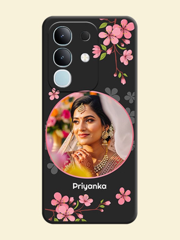 Round Image with Pink Color Floral Design on Photo On Space Black Custom Soft Matte Mobile Back Cover - iQOO Z10x 5G