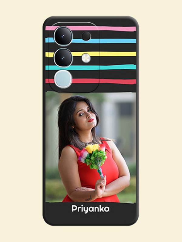 Multicolor Lines with Image On Space Black Custom Soft Matte Mobile Back Cover - iQOO Z10x 5G
