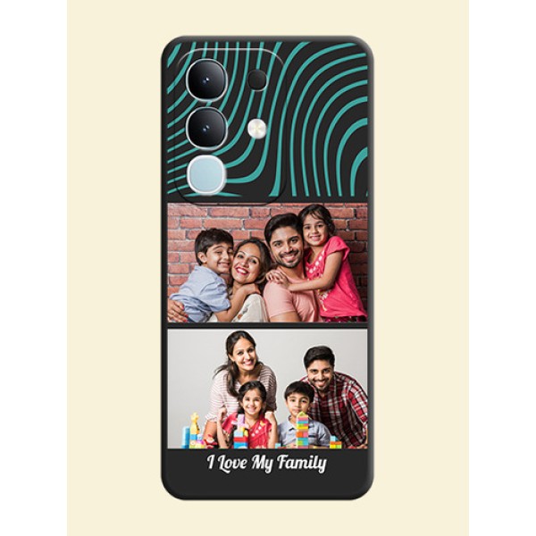 Wave Pattern with 2 Image Holder On Space Black Custom Soft Matte Mobile Back Cover - iQOO Z10x 5G Wave Pattern with 2 Image Holder On Space Black Custom Soft Matte Mobile Back Cover - iQOO Z10x 5G