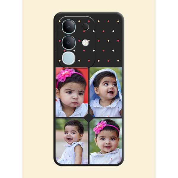 Multicolor Dotted Pattern with 4 Image Holder On Space Black Custom Soft Matte Mobile Back Cover - iQOO Z10x 5G Multicolor Dotted Pattern with 4 Image Holder On Space Black Custom Soft Matte Mobile Back Cover - iQOO Z10x 5G