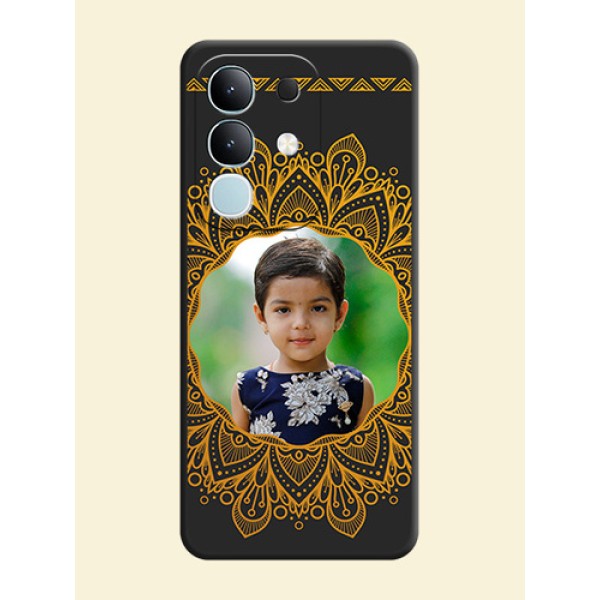 Round Image with Floral Design On Space Black Custom Soft Matte Mobile Back Cover - iQOO Z10x 5G Round Image with Floral Design On Space Black Custom Soft Matte Mobile Back Cover - iQOO Z10x 5G