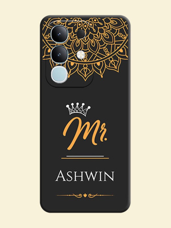 Mr Name with Floral Design On Space Black Custom Soft Matte Mobile Back Cover - iQOO Z10x 5G
