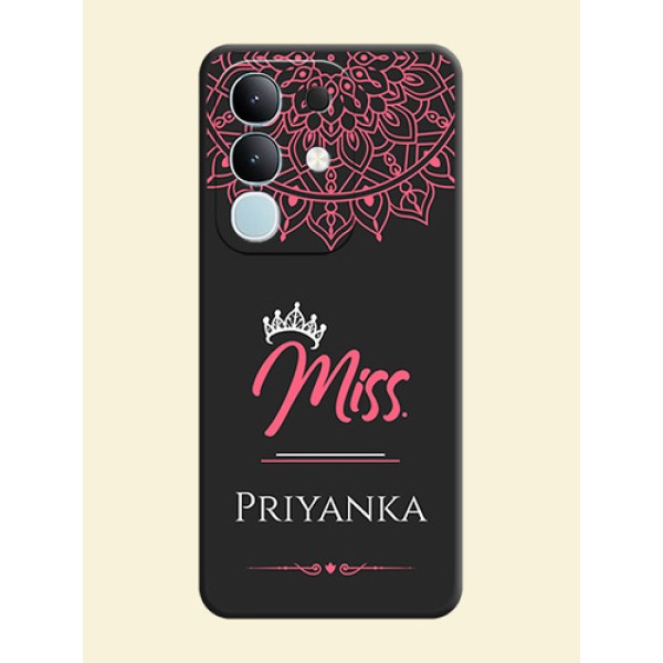 Mrs Name with Floral Design On Space Black Custom Soft Matte Mobile Back Cover - iQOO Z10x 5G Mrs Name with Floral Design On Space Black Custom Soft Matte Mobile Back Cover - iQOO Z10x 5G
