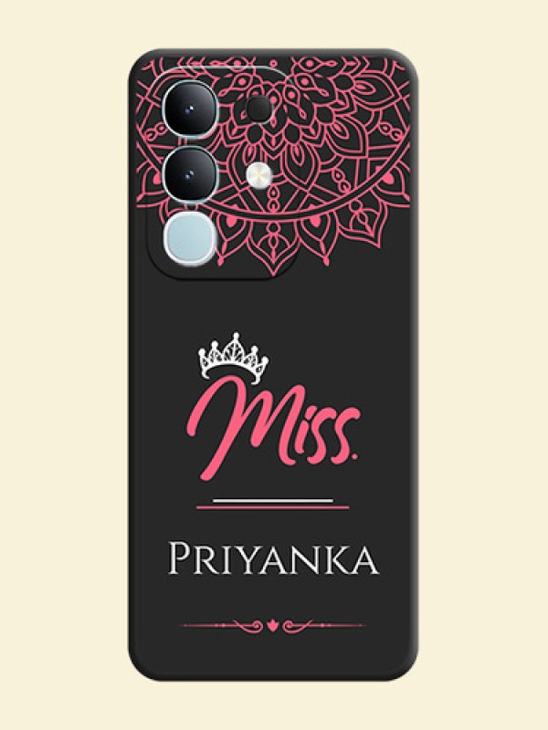 Mrs Name with Floral Design On Space Black Custom Soft Matte Mobile Back Cover - iQOO Z10x 5G