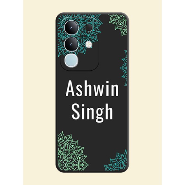 Your Name with Floral Design On Space Black Custom Soft Matte Mobile Back Cover - iQOO Z10x 5G Your Name with Floral Design On Space Black Custom Soft Matte Mobile Back Cover - iQOO Z10x 5G