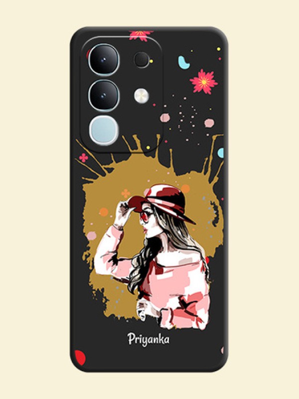 Mordern Lady With Color Splash Background With Custom Text On Space Black Custom Soft Matte Mobile Back Cover - iQOO Z10x 5G