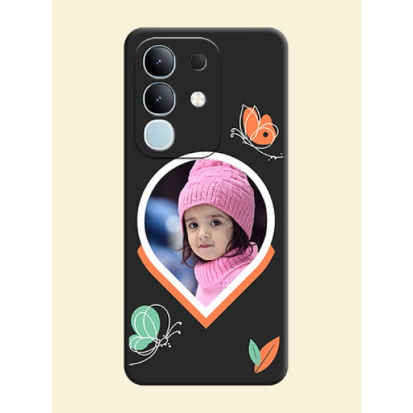 Upload Pic With Simple Butterly Design On Space Black Custom Soft Matte Mobile Back Cover - iQOO Z10x 5G Upload Pic With Simple Butterly Design On Space Black Custom Soft Matte Mobile Back Cover - iQOO Z10x 5G