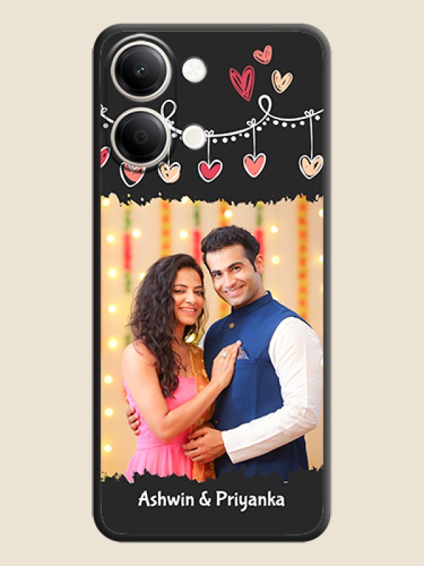 Pink Love Hangings with Name On Space Black Custom Soft Matte Mobile Back Cover - iQOO Z11 Lite 5G