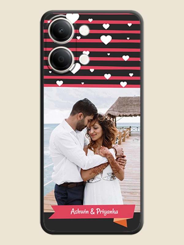 White Color Love Symbols with Pink Lines Pattern On Space Black Custom Soft Matte Mobile Back Cover - iQOO Z11 Lite 5G