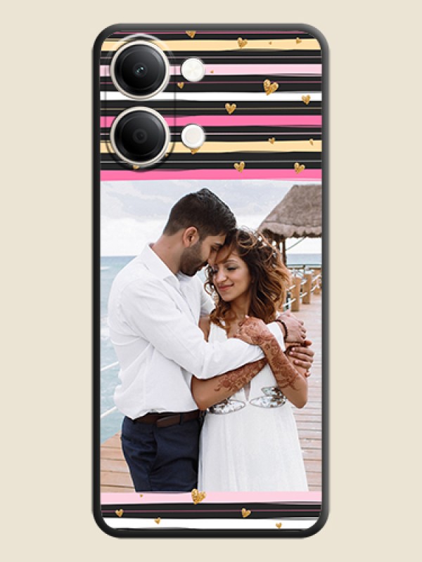 Multicolor Lines and Golden Love Symbols Design on Photo On Space Black Custom Soft Matte Mobile Back Cover - iQOO Z11 Lite 5G