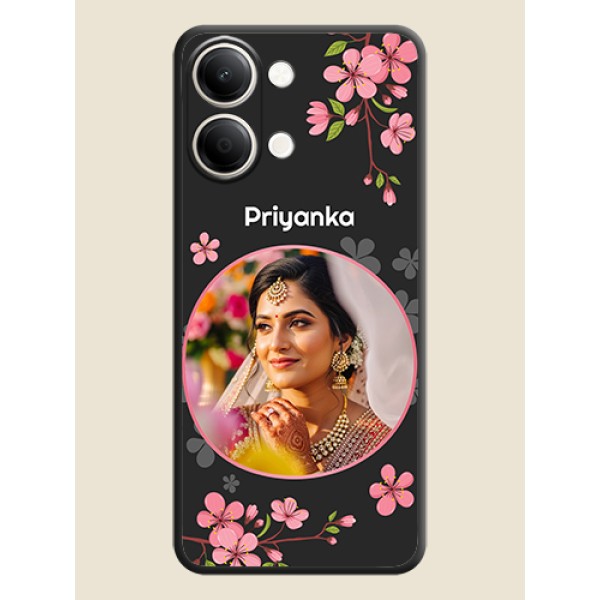Round Image with Pink Color Floral Design on Photo On Space Black Custom Soft Matte Mobile Back Cover - iQOO Z11 Lite 5G Round Image with Pink Color Floral Design on Photo On Space Black Custom Soft Matte Mobile Back Cover - iQOO Z11 Lite 5G