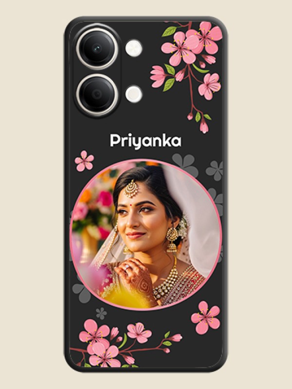Round Image with Pink Color Floral Design on Photo On Space Black Custom Soft Matte Mobile Back Cover - iQOO Z11 Lite 5G