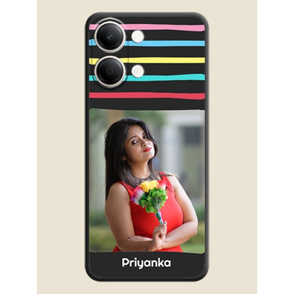 Multicolor Lines with Image On Space Black Custom Soft Matte Mobile Back Cover - iQOO Z11 Lite 5G Multicolor Lines with Image On Space Black Custom Soft Matte Mobile Back Cover - iQOO Z11 Lite 5G