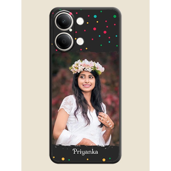 Multicolor Dotted Pattern with Text On Space Black Custom Soft Matte Mobile Back Cover - iQOO Z11 Lite 5G Multicolor Dotted Pattern with Text On Space Black Custom Soft Matte Mobile Back Cover - iQOO Z11 Lite 5G