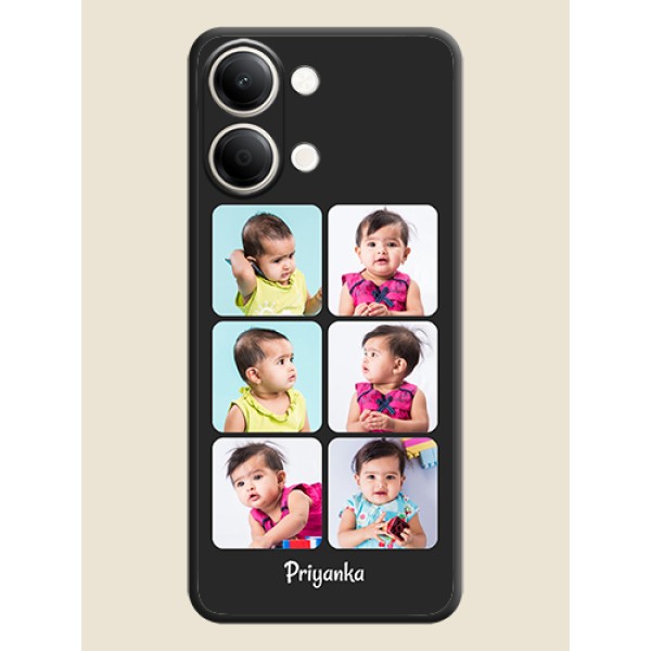 Floral Art with 6 Image Holder on Photo On Space Black Custom Soft Matte Mobile Back Cover - iQOO Z11 Lite 5G Floral Art with 6 Image Holder on Photo On Space Black Custom Soft Matte Mobile Back Cover - iQOO Z11 Lite 5G