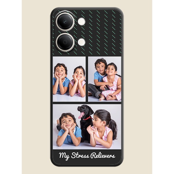 Cross Dotted Pattern with 2 Image Holder On Space Black Custom Soft Matte Mobile Back Cover - iQOO Z11 Lite 5G Cross Dotted Pattern with 2 Image Holder On Space Black Custom Soft Matte Mobile Back Cover - iQOO Z11 Lite 5G