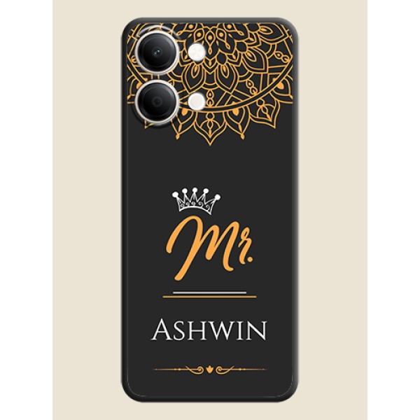 Mr Name with Floral Design On Space Black Custom Soft Matte Mobile Back Cover - iQOO Z11 Lite 5G