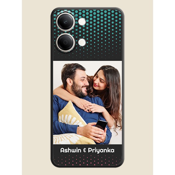 Faded Dots with Grunge Photo Frame and Text On Space Black Custom Soft Matte Mobile Back Cover - iQOO Z11 Lite 5G Faded Dots with Grunge Photo Frame and Text On Space Black Custom Soft Matte Mobile Back Cover - iQOO Z11 Lite 5G