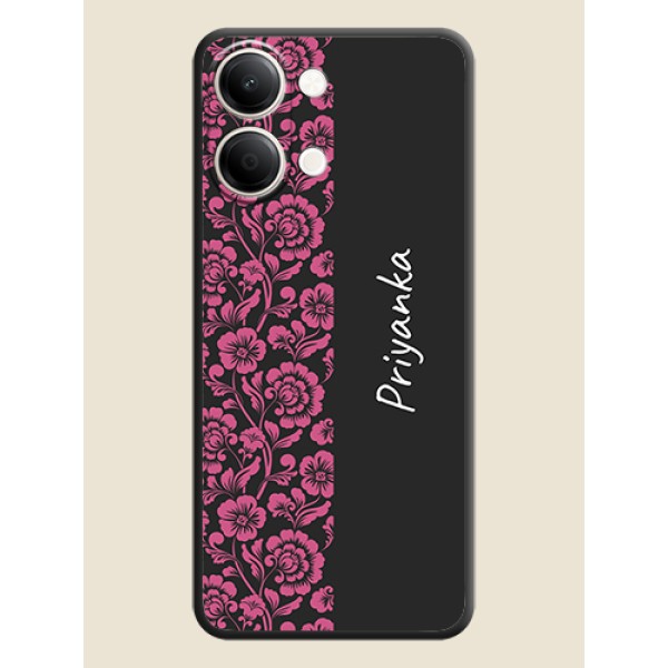 Pink Floral Pattern Design With Custom Text On Space Black Custom Soft Matte Mobile Back Cover - iQOO Z11 Lite 5G