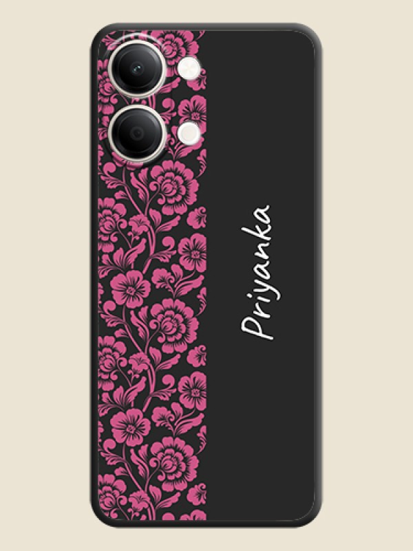 Pink Floral Pattern Design With Custom Text On Space Black Custom Soft Matte Mobile Back Cover - iQOO Z11 Lite 5G