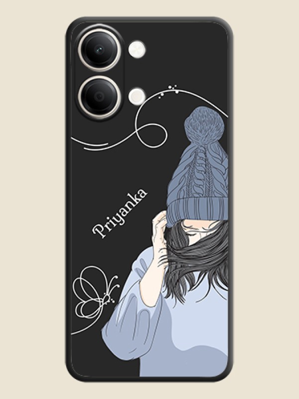 Girl With Blue Winter Outfiit Custom Text Design On Space Black Custom Soft Matte Mobile Back Cover - iQOO Z11 Lite 5G