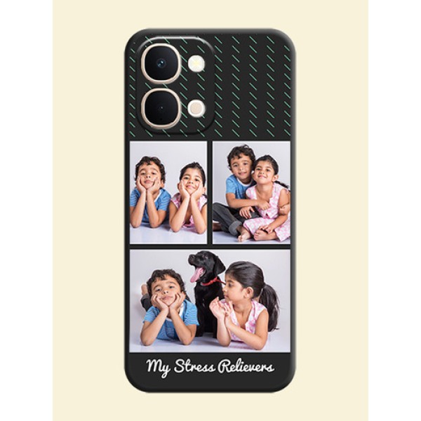 Cross Dotted Pattern with 2 Image Holder On Space Black Custom Soft Matte Mobile Back Cover - iQOO Z11X 5G Cross Dotted Pattern with 2 Image Holder On Space Black Custom Soft Matte Mobile Back Cover - iQOO Z11X 5G