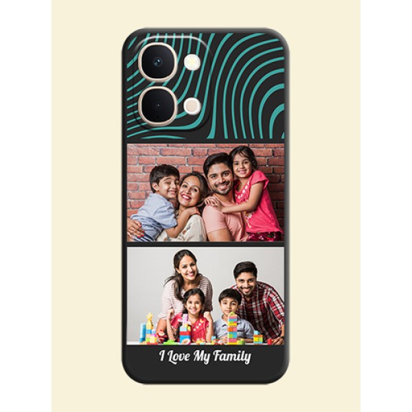 Wave Pattern with 2 Image Holder On Space Black Custom Soft Matte Mobile Back Cover - iQOO Z11X 5G Wave Pattern with 2 Image Holder On Space Black Custom Soft Matte Mobile Back Cover - iQOO Z11X 5G