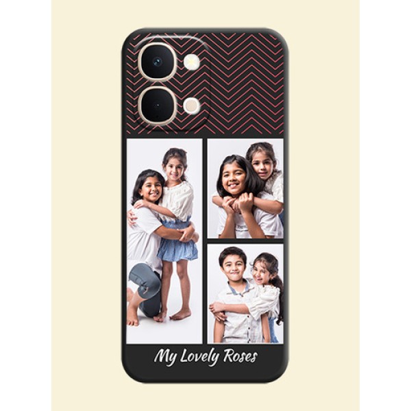 Wave Pattern with 3 Image Holder On Space Black Custom Soft Matte Mobile Back Cover - iQOO Z11X 5G Wave Pattern with 3 Image Holder On Space Black Custom Soft Matte Mobile Back Cover - iQOO Z11X 5G