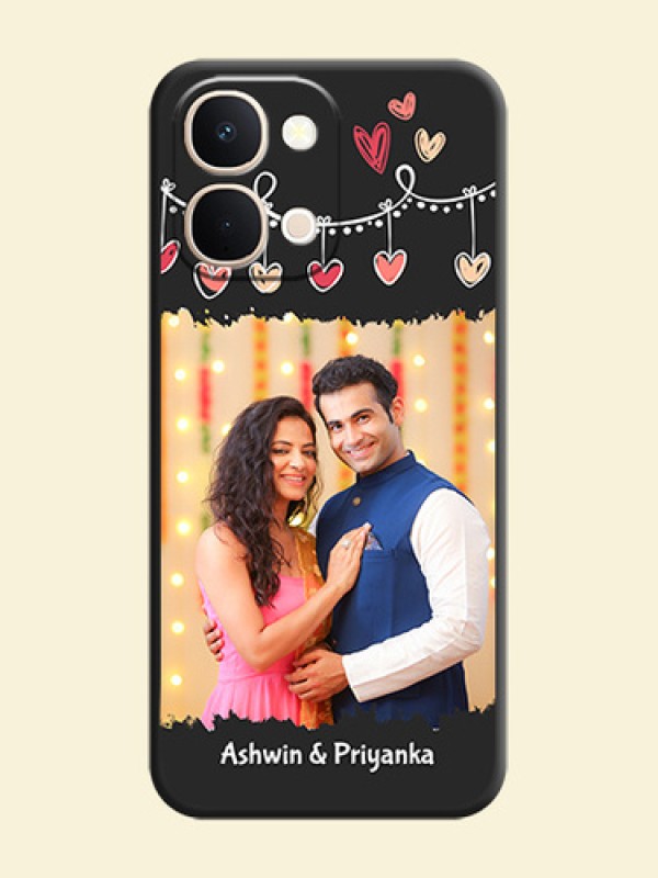 Pink Love Hangings with Name On Space Black Custom Soft Matte Mobile Back Cover - iQOO Z11xa 5G