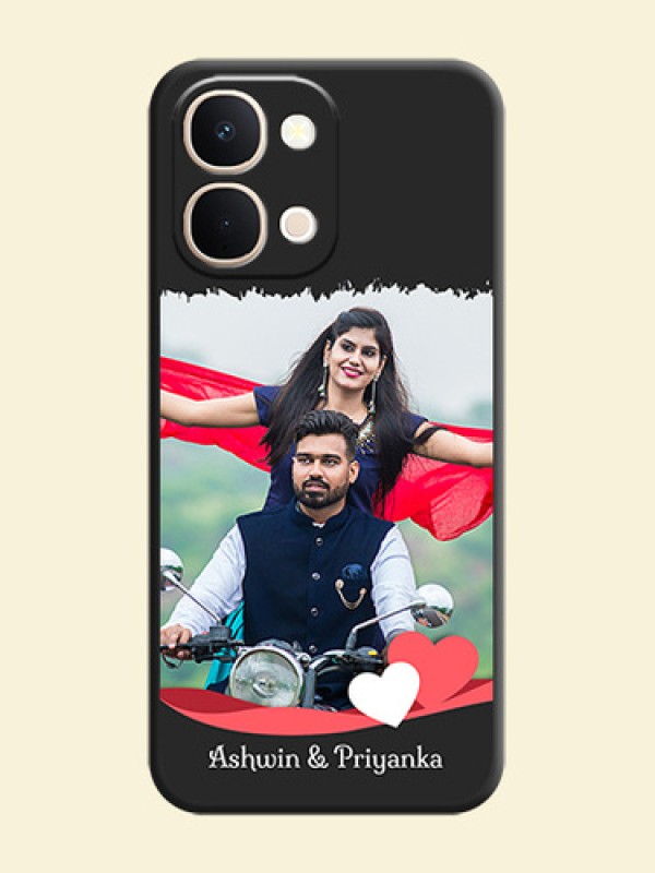 Pin Color Love Shaped Ribbon Design with Text On Space Black Custom Soft Matte Mobile Back Cover - iQOO Z11xa 5G