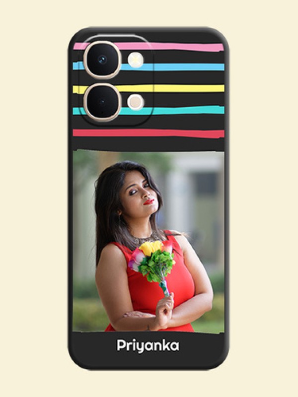 Multicolor Lines with Image On Space Black Custom Soft Matte Mobile Back Cover - iQOO Z11xa 5G