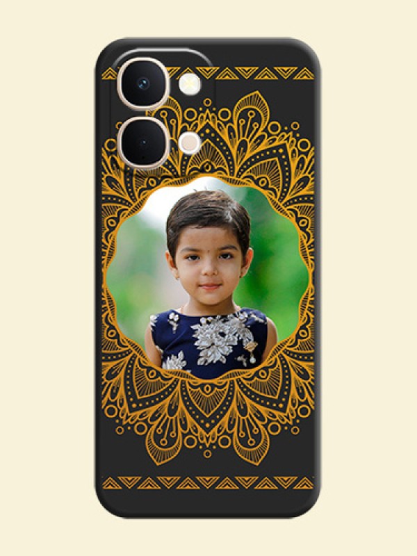Round Image with Floral Design On Space Black Custom Soft Matte Mobile Back Cover - iQOO Z11xa 5G