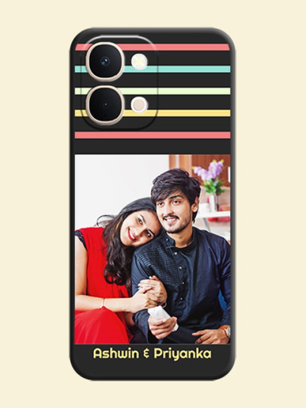 Color Stripes with Photo and Text on Photo On Space Black Custom Soft Matte Mobile Back Cover - iQOO Z11xa 5G