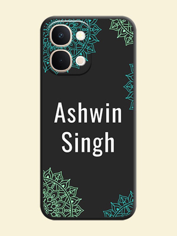 Your Name with Floral Design On Space Black Custom Soft Matte Mobile Back Cover - iQOO Z11xa 5G