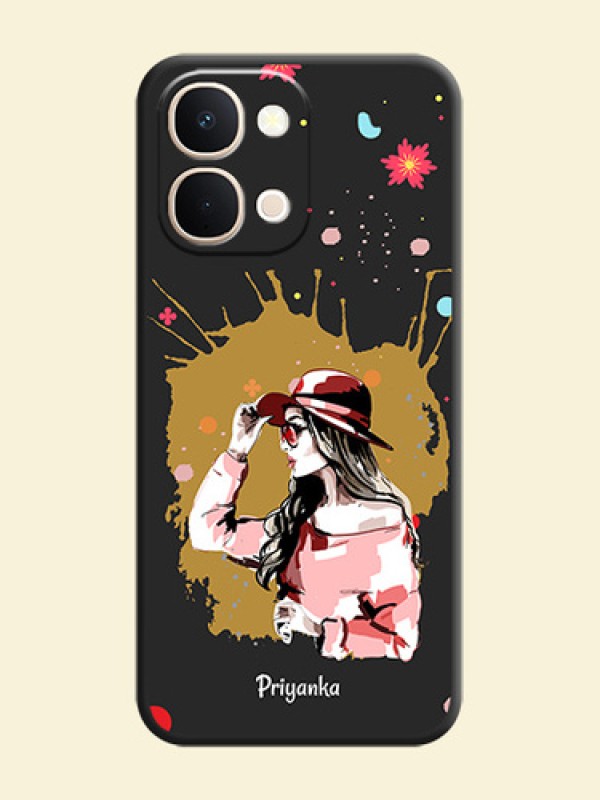 Mordern Lady With Color Splash Background With Custom Text On Space Black Custom Soft Matte Mobile Back Cover - iQOO Z11xa 5G